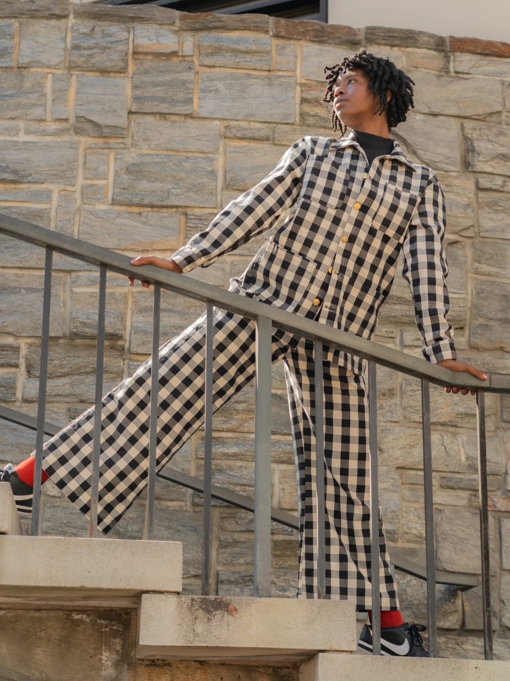 BIG BUD PRESS - Gingham Work Jacket in XL, Black and White